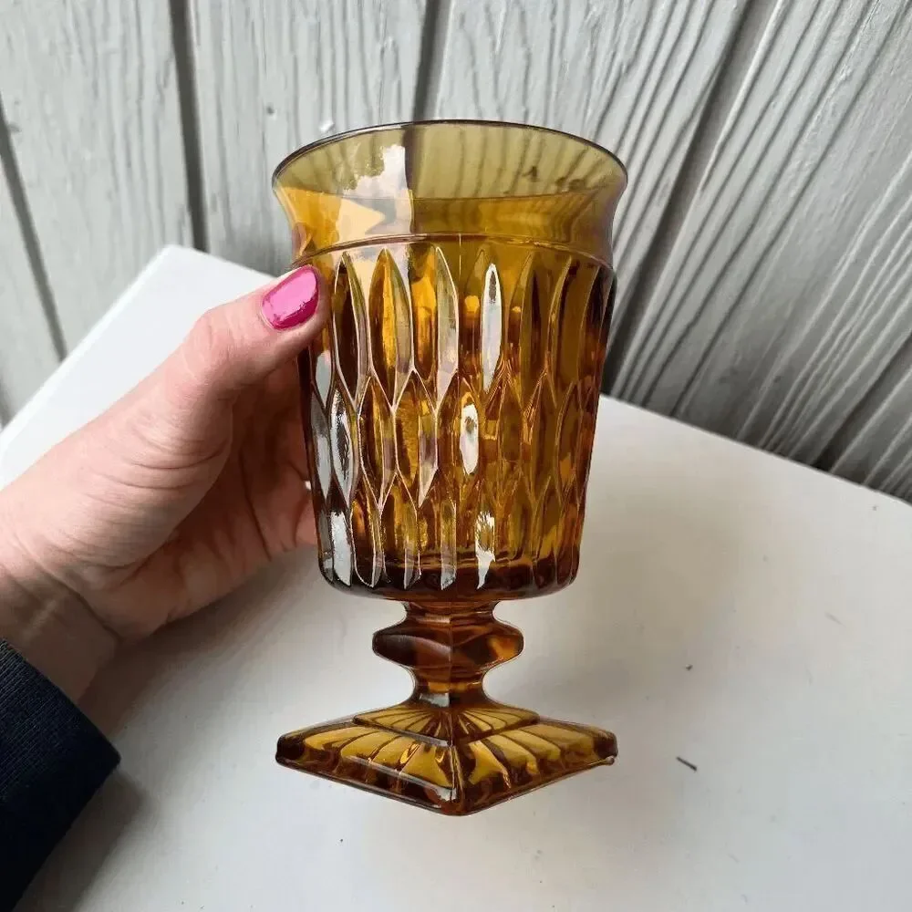 3 Piece VTG Indiana Glass Avocado Green Pedestal Vases + Amber Mount Vernon Set
